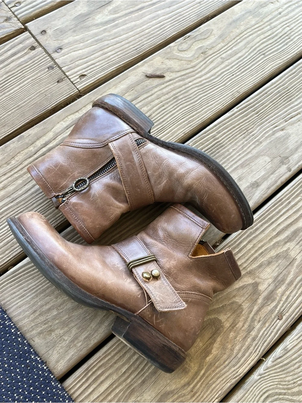 Fiorentini + Baker Eternity Eli Brown Leather Biker Ankle Boots Zip 37.5 US 7.5